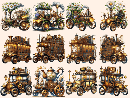 Steampunk Cars Clipart autopost fantasy car design mechanical artwork - WondersArtist