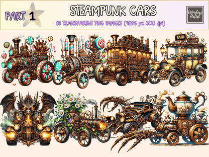 Steampunk Cars Clipart autopost fantasy car design mechanical artwork - WondersArtist