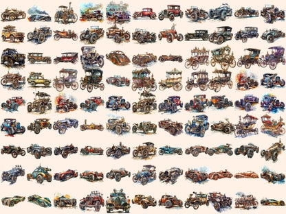 Steampunk Cars Watercolor Clipart antique car clipart - Wonders Artist