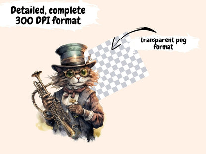 Steampunk Cats Watercolor Clipart cat clipart - Wonders Artist