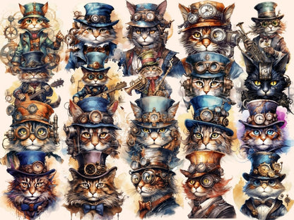 Steampunk Cats Watercolor Clipart cat clipart - Wonders Artist