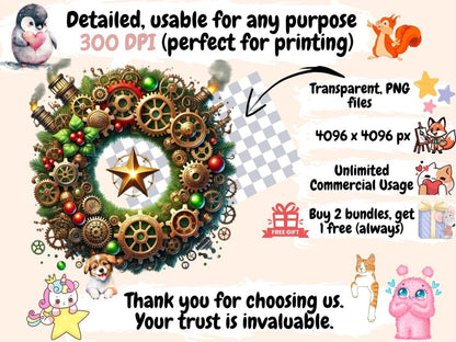 Steampunk Christmas Clipart Clockwork Xmas Art - Wonders Artist