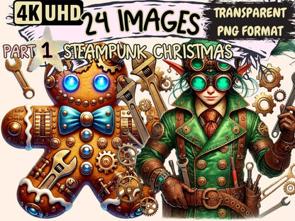 Steampunk Christmas Clipart Clockwork Xmas Art - Wonders Artist