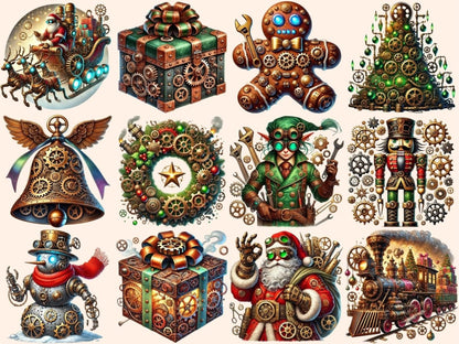 Steampunk Christmas Clipart Clockwork Xmas Art - Wonders Artist