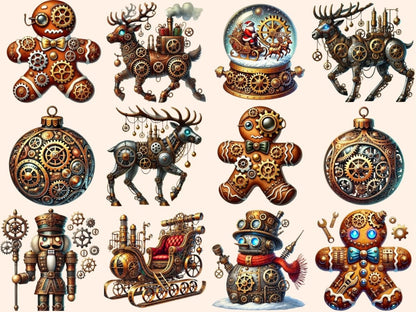 Steampunk Christmas Clipart Clockwork Xmas Art - Wonders Artist