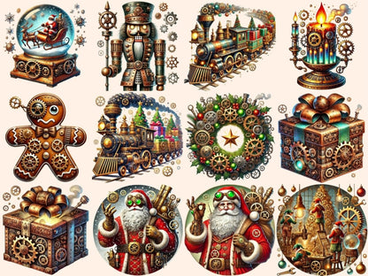 Steampunk Christmas (P2) Clipart Clockwork Xmas Art - Wonders Artist