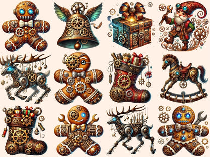 Steampunk Christmas (P2) Clipart Clockwork Xmas Art - Wonders Artist