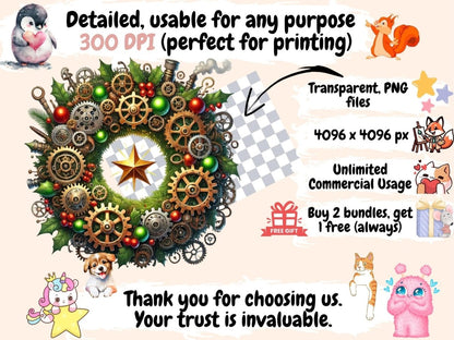 Steampunk Christmas (P2) Clipart Clockwork Xmas Art - Wonders Artist