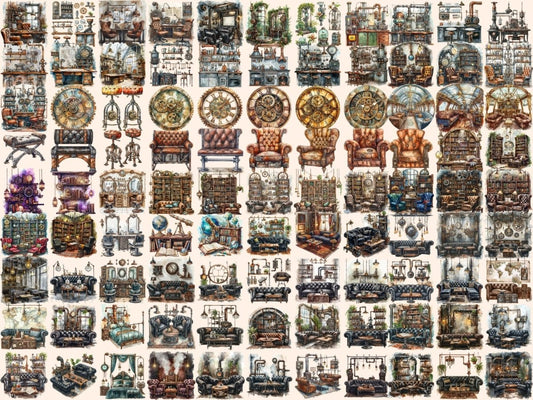 Steampunk Decor Aquarell Clipart