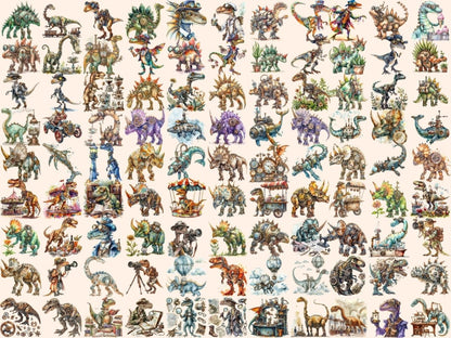 Steampunk Dinosaurs Watercolor Clipart dino clipart - Wonders Artist