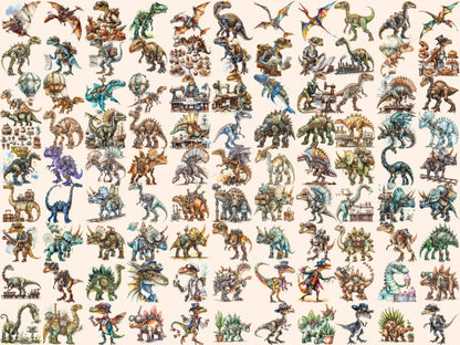 Steampunk Dinosaurs Watercolor Clipart dino clipart - Wonders Artist