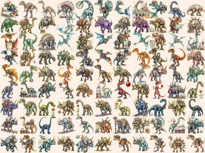 Steampunk Dinosaurs Watercolor Clipart dino clipart - Wonders Artist