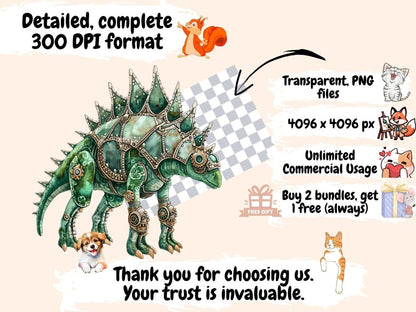 Steampunk Dinosaurs Watercolor Clipart dino clipart - Wonders Artist