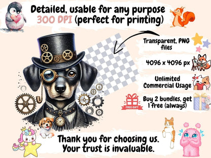 Steampunk Dogs Clipart canine illustrations - Wonders Artist