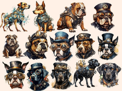 Steampunk Dogs Watercolor Clipart mechanical dog png - Wonders Artist