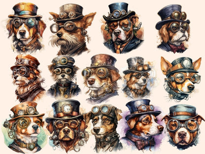 Steampunk Dogs Watercolor Clipart mechanical dog png - Wonders Artist