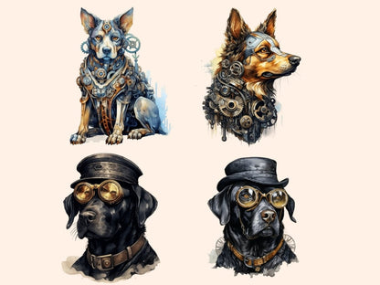 Steampunk Dogs Watercolor Clipart mechanical dog png - Wonders Artist