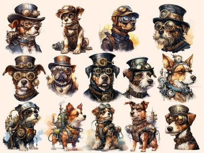 Steampunk Dogs Watercolor Clipart mechanical dog png - Wonders Artist