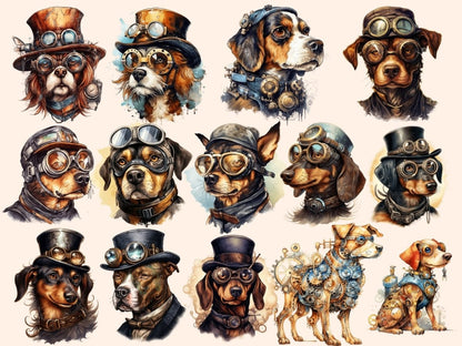 Steampunk Dogs Watercolor Clipart mechanical dog png - Wonders Artist