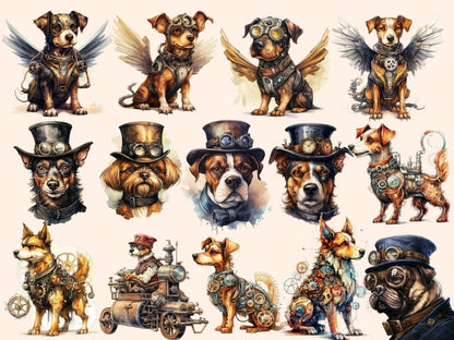 Steampunk Dogs Watercolor Clipart mechanical dog png - Wonders Artist