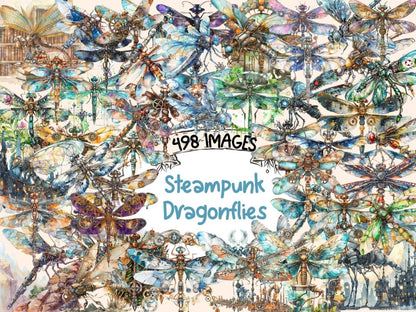 Steampunk Dragonflies Watercolor Clipart dragonfly clipart - Wonders Artist