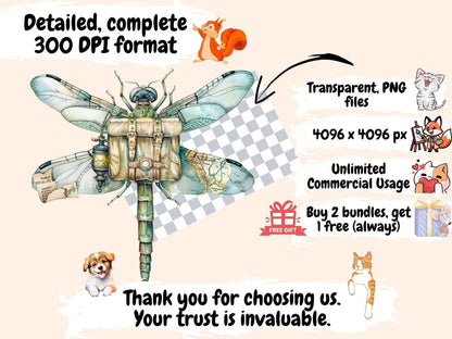 Steampunk Dragonflies Watercolor Clipart dragonfly clipart - Wonders Artist