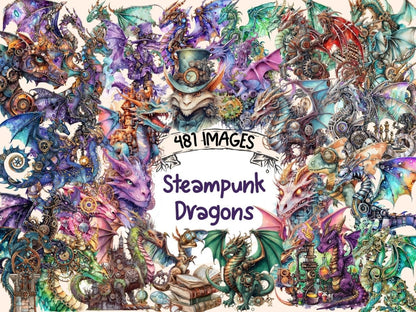 Steampunk Dragons Watercolor Clipart dragon clipart - Wonders Artist