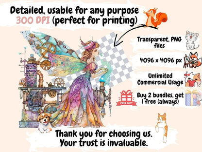 Steampunk Fairies Watercolor Clipart fairy clipart - Wonders Artist