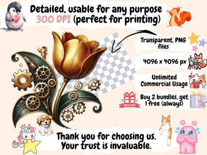 Steampunk Flowers Clipart floral clipart - Wonders Artist