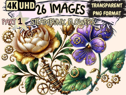 Steampunk Flowers Clipart floral clipart - Wonders Artist