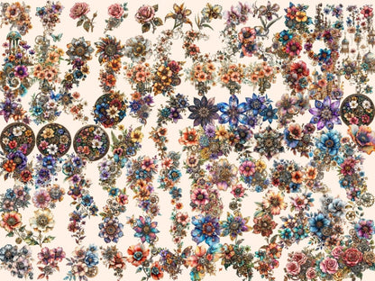 Steampunk Flowers Watercolor Clipart metal flowers png - Wonders Artist