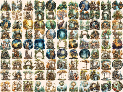 Steampunk Forests Watercolor Clipart forest clipart - Wonders Artist