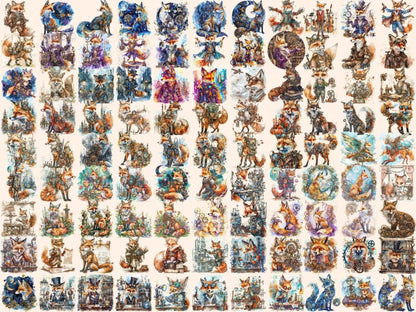 Steampunk Foxes Watercolor Clipart cyborg fox clipart - Wonders Artist