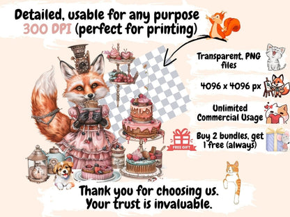 Steampunk Foxes Watercolor Clipart cyborg fox clipart - Wonders Artist