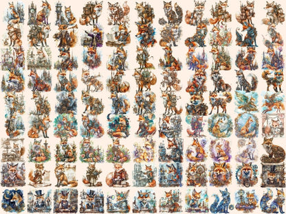 Steampunk Foxes Watercolor Clipart cyborg fox clipart - Wonders Artist