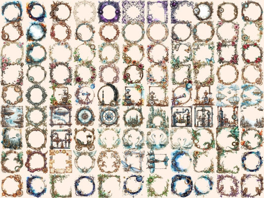 Steampunk Frames Aquarell Clipart