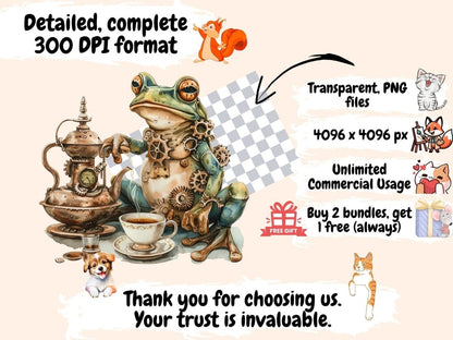 Steampunk Frogs Watercolor Clipart frog clipart - Wonders Artist