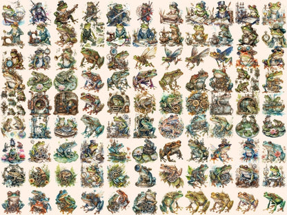 Steampunk Frogs Watercolor Clipart frog clipart - Wonders Artist