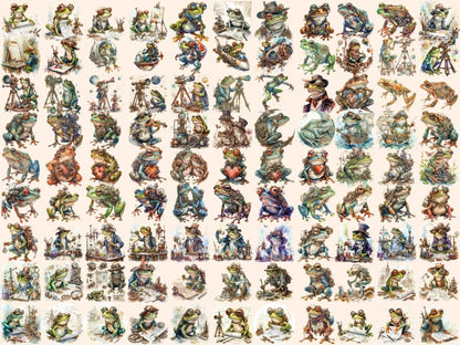 Steampunk Frogs Watercolor Clipart frog clipart - Wonders Artist