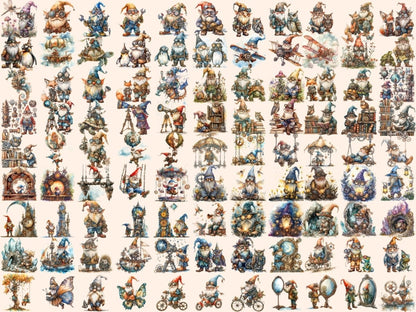 Steampunk Gnomes Watercolor Clipart gnome clipart - Wonders Artist