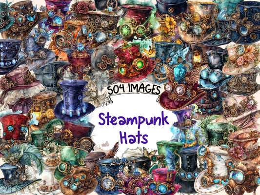 Steampunk Hats Watercolor Clipart - High - Quality Instant Digital Download for Creative Projects