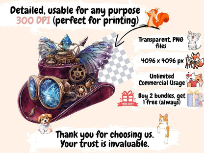 Steampunk Hats Watercolor Clipart hats clipart - Wonders Artist