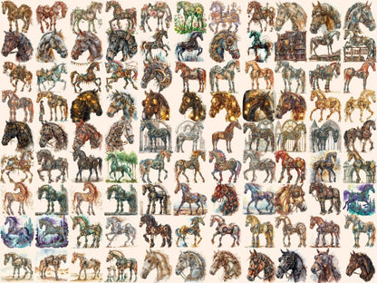 Steampunk Horses Watercolor Clipart cyberpunk horse png - Wonders Artist