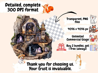 Steampunk Houses Watercolor Clipart futuristic clipart - Wonders Artist