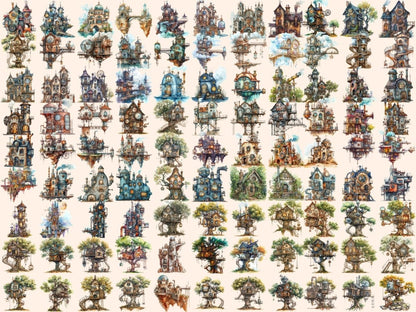 Steampunk Houses Watercolor Clipart futuristic clipart - Wonders Artist