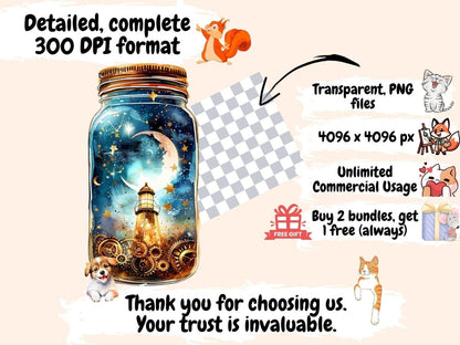 Steampunk Jars Watercolor Clipart jar clipart - Wonders Artist