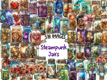 Steampunk Jars Watercolor Clipart jar clipart - Wonders Artist