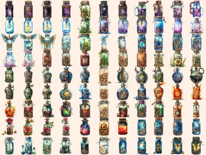 Steampunk Jars Watercolor Clipart jar clipart - Wonders Artist