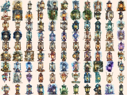 Steampunk Lanterns Watercolor Clipart lamp clipart - Wonders Artist