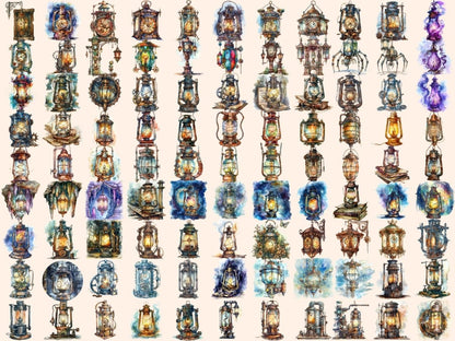 Steampunk Lanterns Watercolor Clipart lamp clipart - Wonders Artist